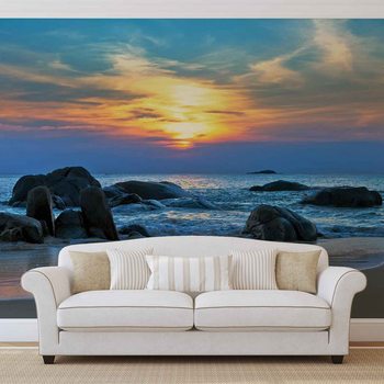 Papel de parede Beach Rocks Sea Sunset Sun