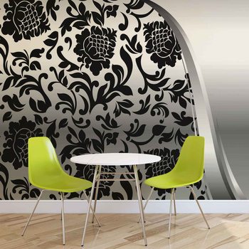Papel de parede Black Silver Flower Pattern