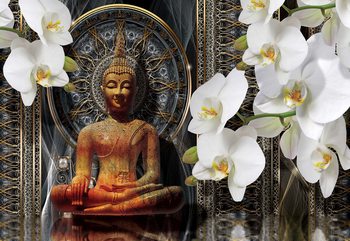 Papel de parede Buddha Zen Flowers Orchids Mandala
