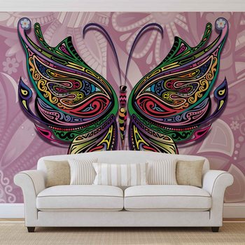 Papel de parede Butterfly Flowers Abstract Colours