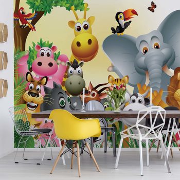 Papel de parede Cartoon Animals Elephant Tiger Cow Pig