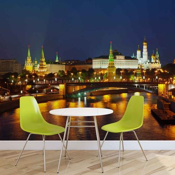 Papel de parede City Moscow River Bridge Skyline Night