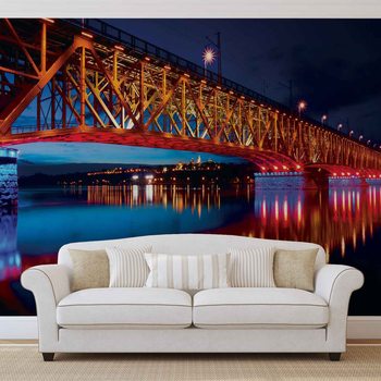 Papel de parede City Skyline Bridge Reflection Night