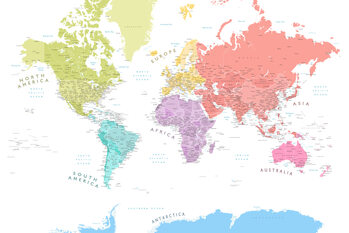 Papel de parede Detailed world map with continents in pastels