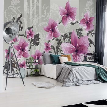 Papel de parede Floral Pattern With Swirls