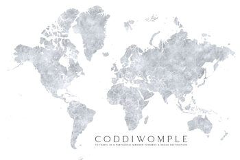 Papel de parede Grayscale watercolor world map, purposeful travels