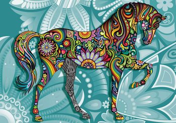 Papel de parede Horse Flowers Abstract Colours