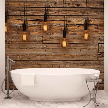 Papel de parede Light Bulbs Wood Plankets