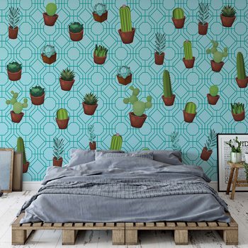 Papel de parede Modern Cactus Pattern Light Blue