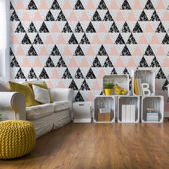 Papel de parede Modern Geometric Triangle Pattern Pink Black