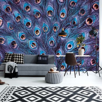 Papel de parede Peacock Feathers Blue And Purple