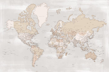 Papel de parede Rustic detailed world map with cities, Lucille