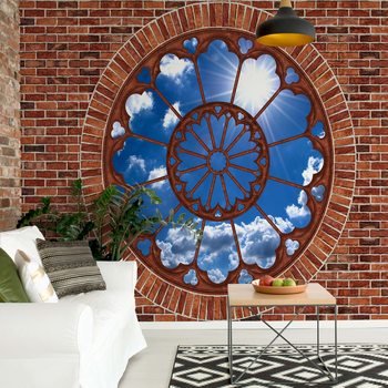 Papel de parede Sky Ornamental Window View Brick Wall