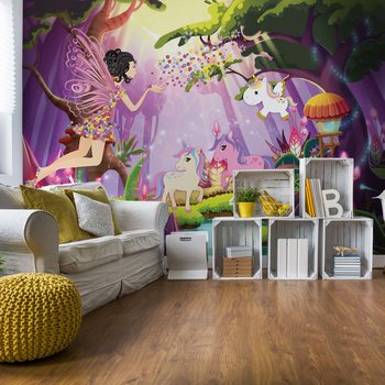 Papel de parede Unicorns And Fairies In The Forest