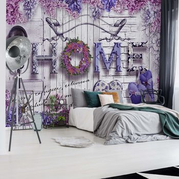 Papel de parede Vintage Chic Home Flowers And Wood Texture