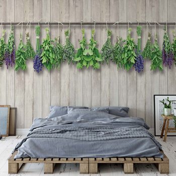 Papel de parede Vintage Chic Wood Planks And Herbs