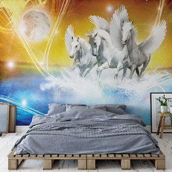 Papel de parede Winged Horses Pegasus Yellow And Blue
