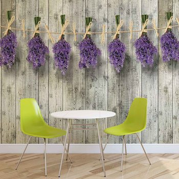 Papel de parede Wooden Wall Flowers Lavender