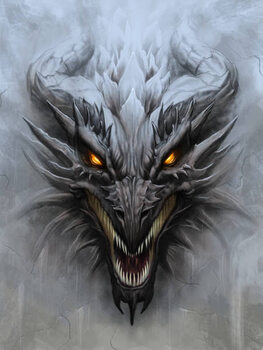 Плакат Dragon head on stone background