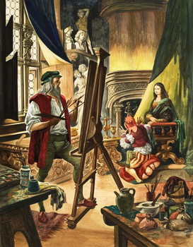 Leonardo da Vinci painting the portrait of the Mona Lisa Taidejuliste
