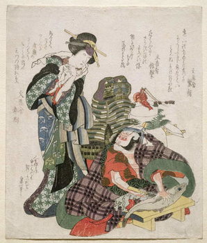 Ichikawa Danjuro and Ichikawa Monnosuke as Jagekiyo and Iwai Kumesaburo, 1824 Taidejuliste