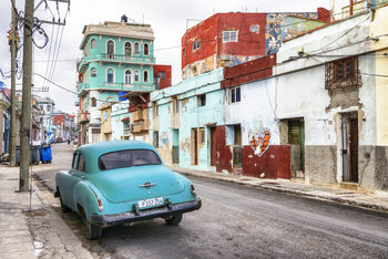 Eksklusiiviset taidevalokuvat Turquoise Classic Car in Havana