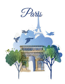 T-shirt Arc de Triomph. Watercolor vector background