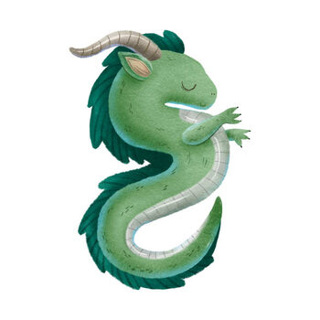Poster Bright green dragons with horn and