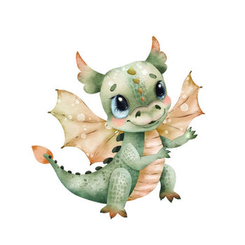 Poster Cute fairytale baby dragon with wings