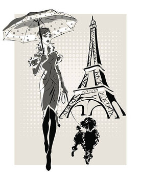 T-shirt illustration Fashion woman near Eiffel Tower