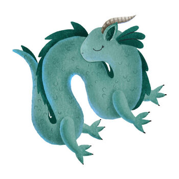 Canvas Print Magic dragons with horn, paws and