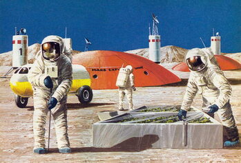 T-shirt Men working on the planet Mars, as imagined in the 1970s
