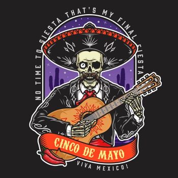 T-shirt Mexican skeleton with guitar badge
