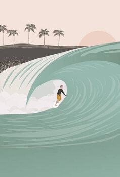 Canvas Print Surfer in the barrel wave, pastel