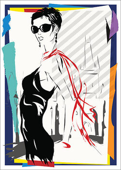 T-shirt The fashionable woman goes down the street, autumn