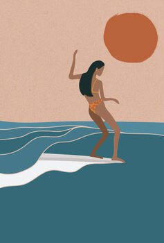 Наклейка Female Surfer riding the wave, flat