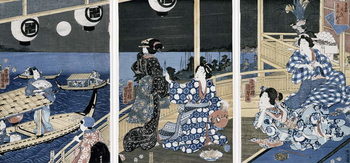 Fine Art Print An Autumn Moon over Fukagawa (the pleasure district), from the series 'Azuma Genji' (Prince Genji from the East Capital (Edo) 1856