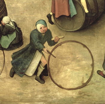 Fine Art Print Children's Games (Kinderspiele): detail of a child with a stick and hoop, 1560 (oil on panel)