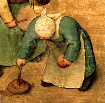 Fine Art Print Children's Games (Kinderspiele): detail of a girl playing with a spinning top, 1560 (oil on panel)
