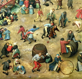 Fine Art Print Children's Games (Kinderspiele): detail of bottom section showing various games, 1560 (oil on panel)