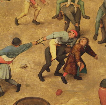 Fine Art Print Children's Games (Kinderspiele): detail of children on piggy-back, 1560 (oil on panel)