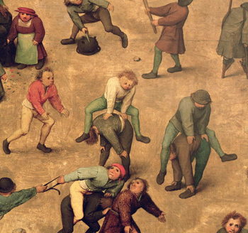 Fine Art Print Children's Games (Kinderspiele): detail of children playing leap-frog, 1560 (oil on panel)