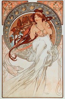 Fine Art Print La musique Lithographs series by Alphonse Mucha , 1898 - “” The music”” From a serie of lithographs by Alphonse Mucha, 1898 Dim 38x60 cm Private collection