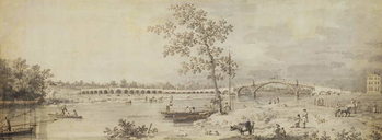 Fine Art Print Old Walton Bridge seen from the Middlesex Shore, 1755