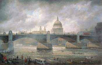 Fine Art Print St. Paul's Cathedral from the Southwark Bank, Doggett Coat and Badge Race in Progress