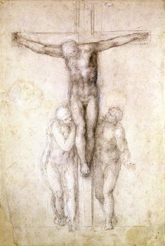 Fine Art Print Study of Christ on the Cross between the Virgin and St. John the Evangelist (black chalk on paper)