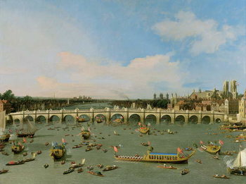 Fine Art Print Westminster Bridge, London, With the Lord Mayor's Procession on the Thames