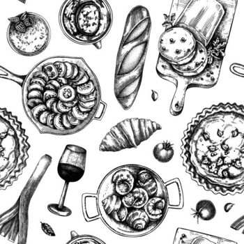 Sticker French food seamless pattern
