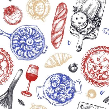 Sticker French food seamless pattern