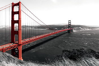 Glass Art Golden Gate - Red Bridge b&w, San Francisco